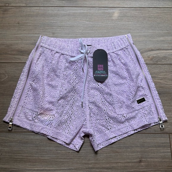 Andrew Christian | Miami Cabana Boy Art Deco 3" Zip Shorts Lavender Sparkle (L) - Picture 8 of 16